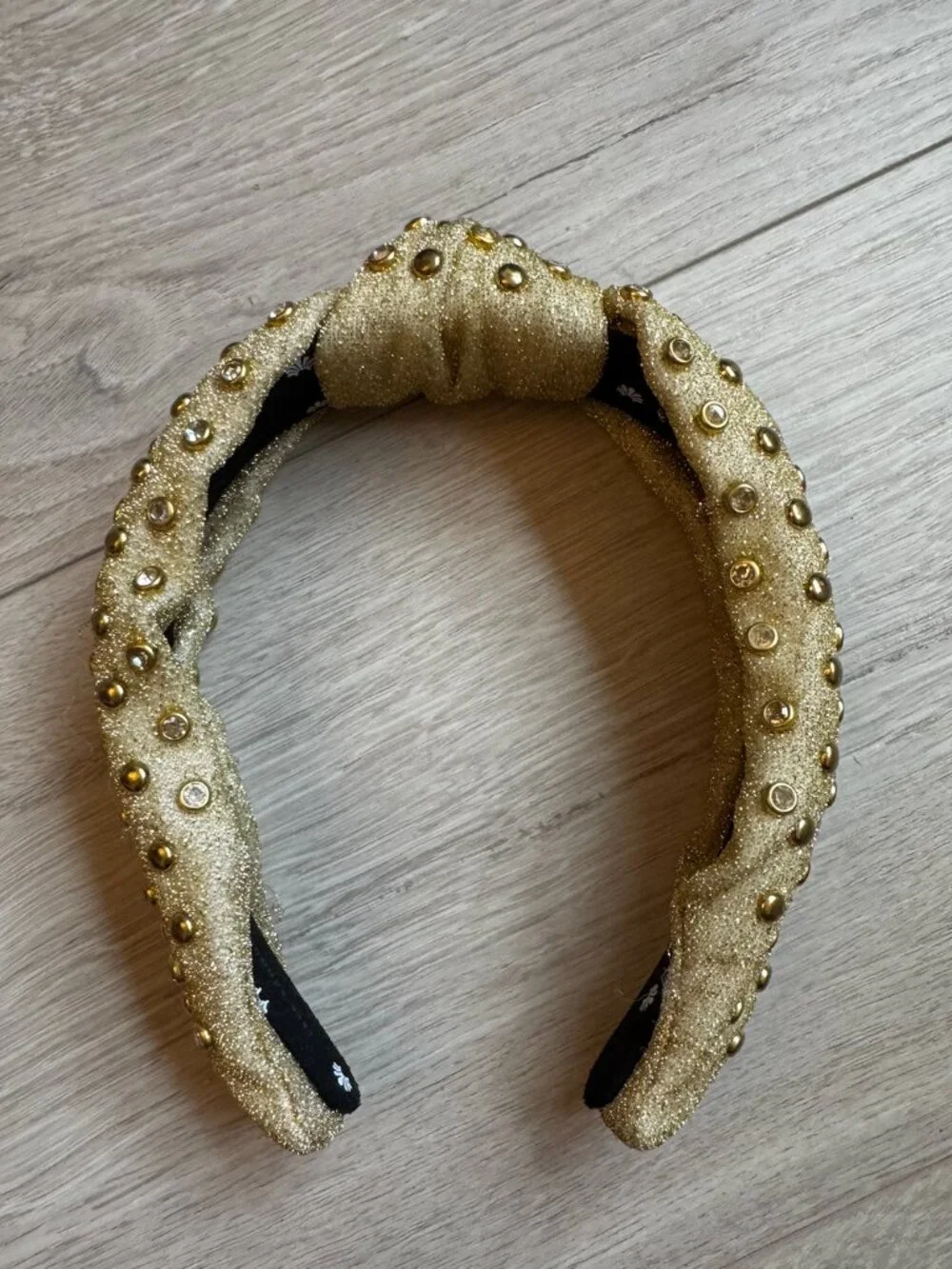 Lele Sadoughi Gold Metallic Embellished Knot Headband